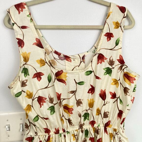 Unbranded Womens L White Autumn Floral Pocket Midi Dress Twee Romantic Feminine - Picture 6 of 8